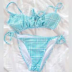 blue and white striped bikini set!!